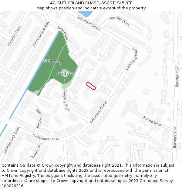 47, SUTHERLAND CHASE, ASCOT, SL5 8TE: Location map and indicative extent of plot