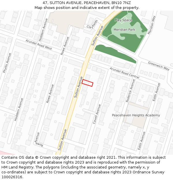 47, SUTTON AVENUE, PEACEHAVEN, BN10 7NZ: Location map and indicative extent of plot