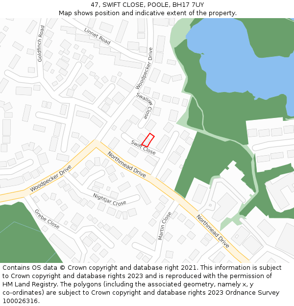 47, SWIFT CLOSE, POOLE, BH17 7UY: Location map and indicative extent of plot