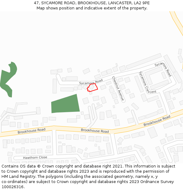 47, SYCAMORE ROAD, BROOKHOUSE, LANCASTER, LA2 9PE: Location map and indicative extent of plot