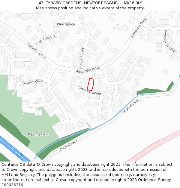 47, TABARD GARDENS, NEWPORT PAGNELL, MK16 0LY: Location map and indicative extent of plot