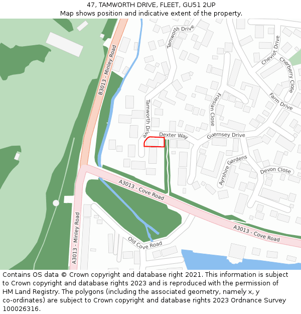 47, TAMWORTH DRIVE, FLEET, GU51 2UP: Location map and indicative extent of plot