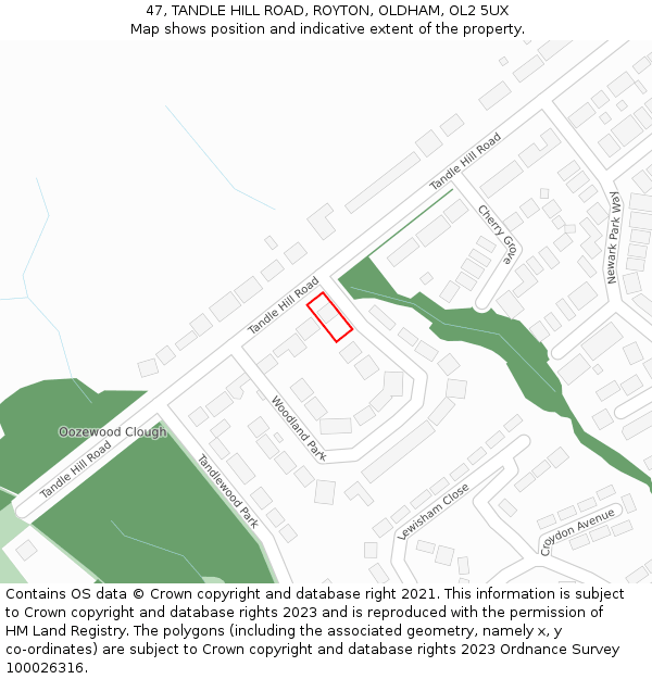 47, TANDLE HILL ROAD, ROYTON, OLDHAM, OL2 5UX: Location map and indicative extent of plot