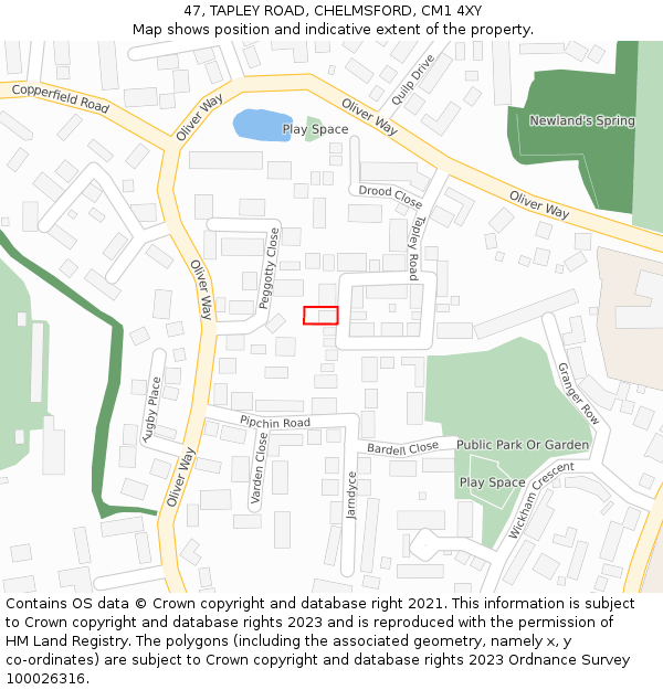 47, TAPLEY ROAD, CHELMSFORD, CM1 4XY: Location map and indicative extent of plot