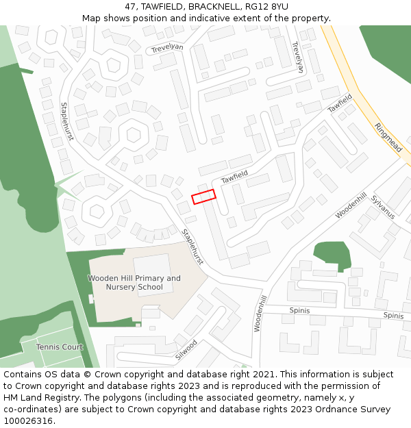47, TAWFIELD, BRACKNELL, RG12 8YU: Location map and indicative extent of plot