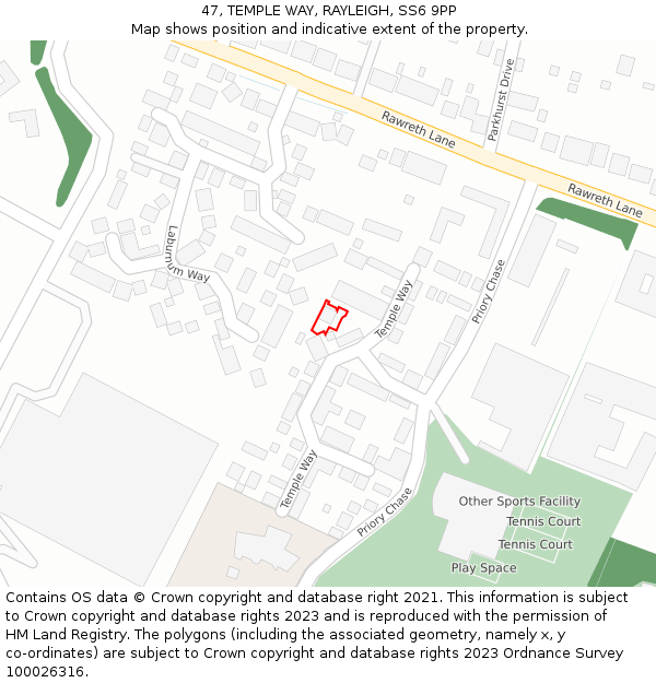 47, TEMPLE WAY, RAYLEIGH, SS6 9PP: Location map and indicative extent of plot