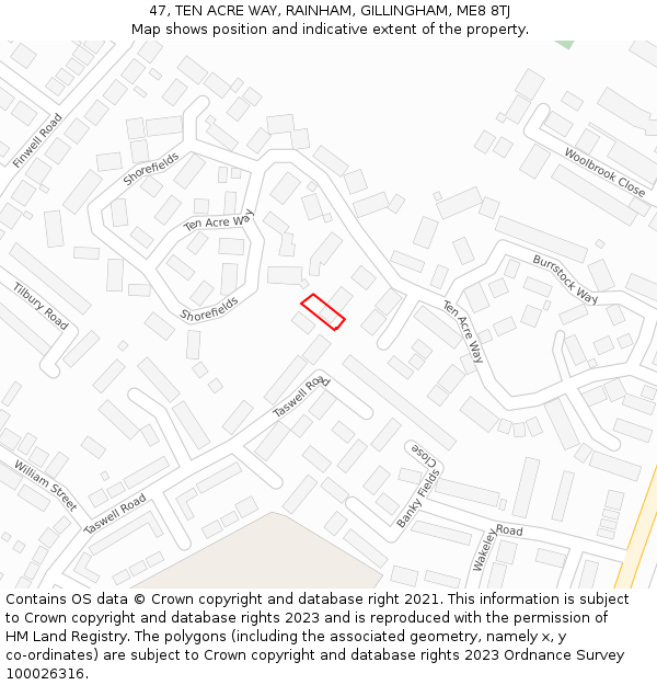 47, TEN ACRE WAY, RAINHAM, GILLINGHAM, ME8 8TJ: Location map and indicative extent of plot