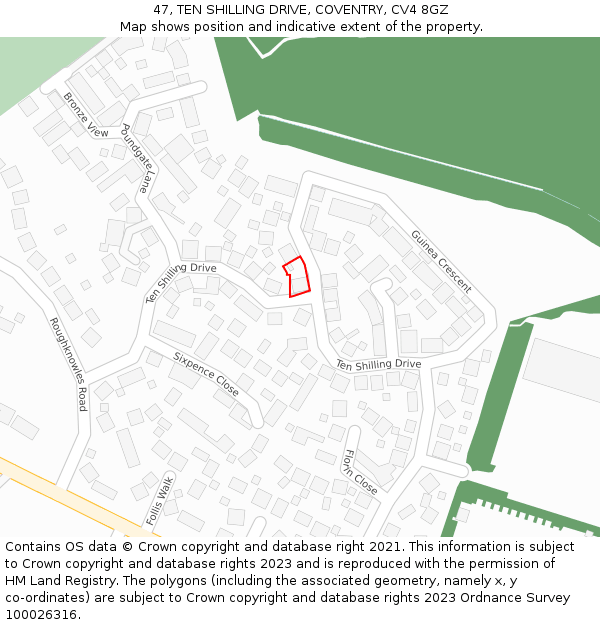 47, TEN SHILLING DRIVE, COVENTRY, CV4 8GZ: Location map and indicative extent of plot