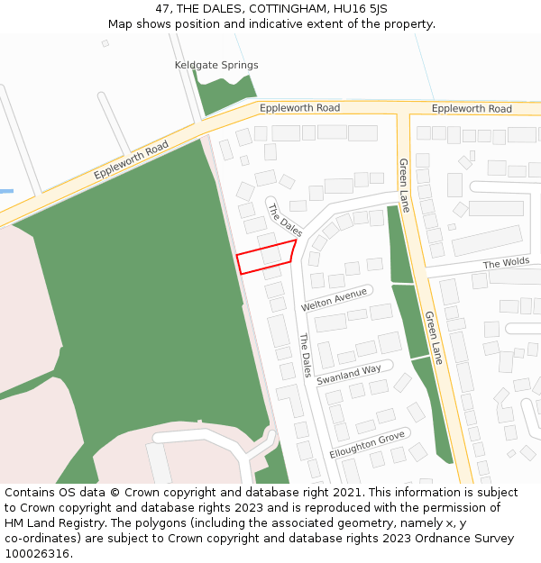 47, THE DALES, COTTINGHAM, HU16 5JS: Location map and indicative extent of plot