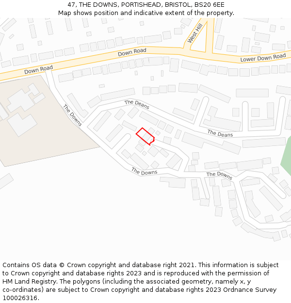 47, THE DOWNS, PORTISHEAD, BRISTOL, BS20 6EE: Location map and indicative extent of plot