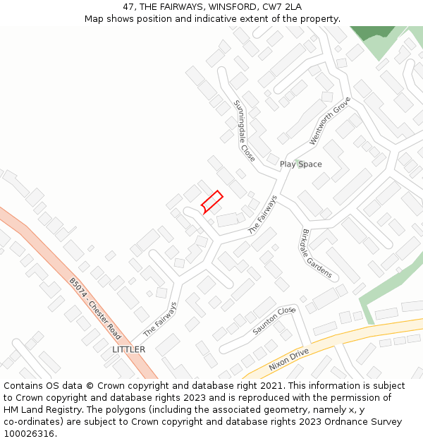 47, THE FAIRWAYS, WINSFORD, CW7 2LA: Location map and indicative extent of plot