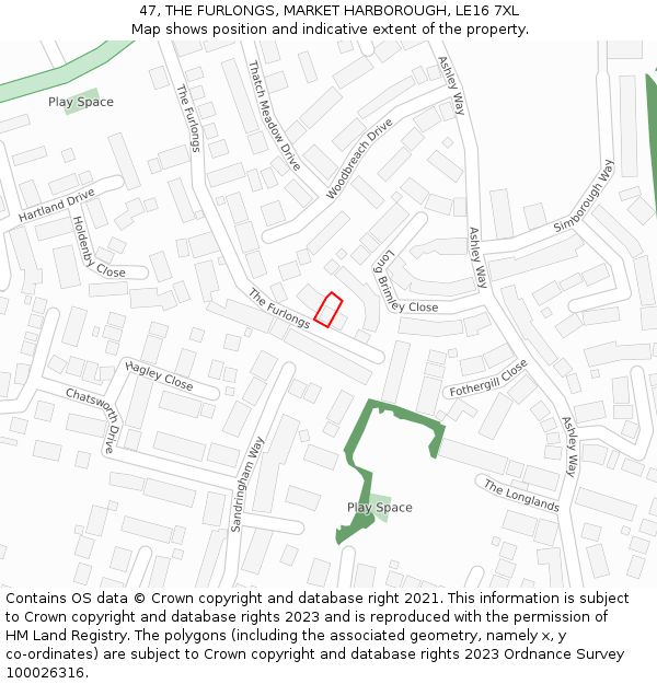 47, THE FURLONGS, MARKET HARBOROUGH, LE16 7XL: Location map and indicative extent of plot