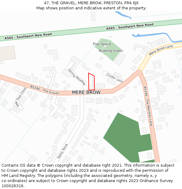 47, THE GRAVEL, MERE BROW, PRESTON, PR4 6JX: Location map and indicative extent of plot