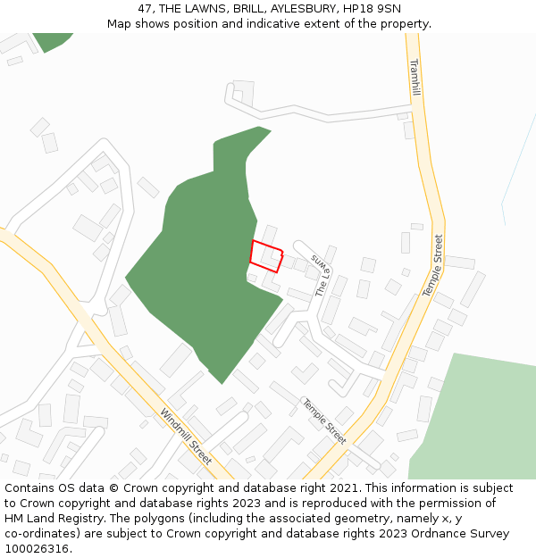 47, THE LAWNS, BRILL, AYLESBURY, HP18 9SN: Location map and indicative extent of plot