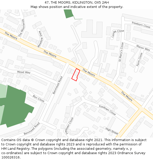 47, THE MOORS, KIDLINGTON, OX5 2AH: Location map and indicative extent of plot