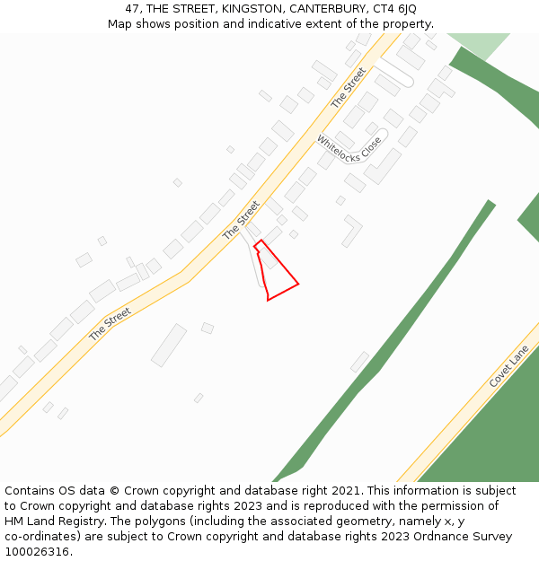 47, THE STREET, KINGSTON, CANTERBURY, CT4 6JQ: Location map and indicative extent of plot