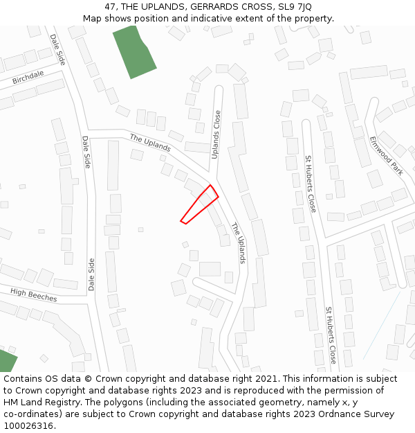 47, THE UPLANDS, GERRARDS CROSS, SL9 7JQ: Location map and indicative extent of plot