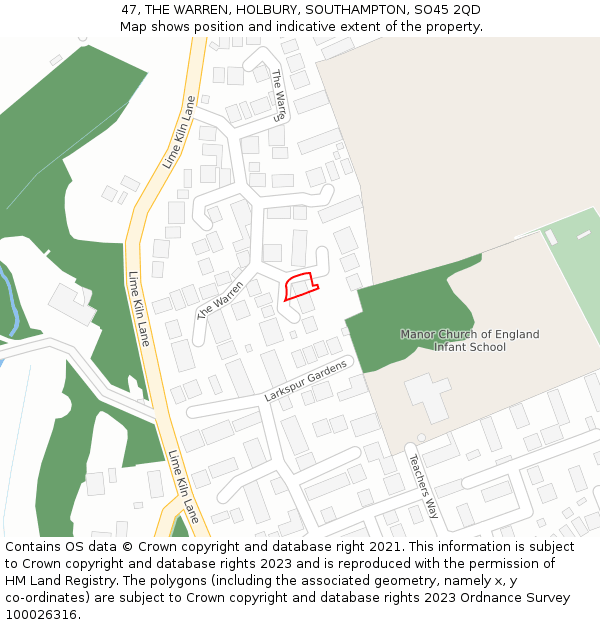 47, THE WARREN, HOLBURY, SOUTHAMPTON, SO45 2QD: Location map and indicative extent of plot
