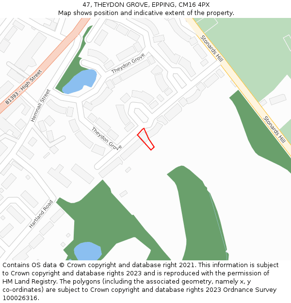 47, THEYDON GROVE, EPPING, CM16 4PX: Location map and indicative extent of plot