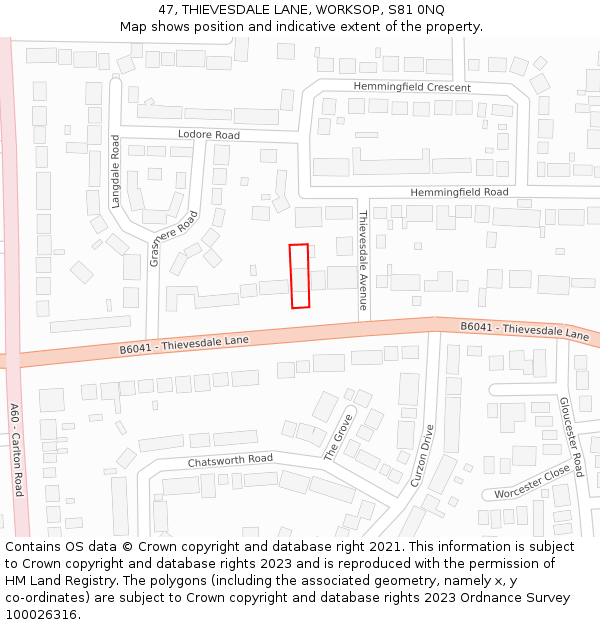 47, THIEVESDALE LANE, WORKSOP, S81 0NQ: Location map and indicative extent of plot