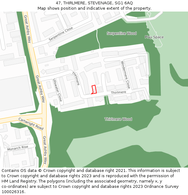 47, THIRLMERE, STEVENAGE, SG1 6AQ: Location map and indicative extent of plot