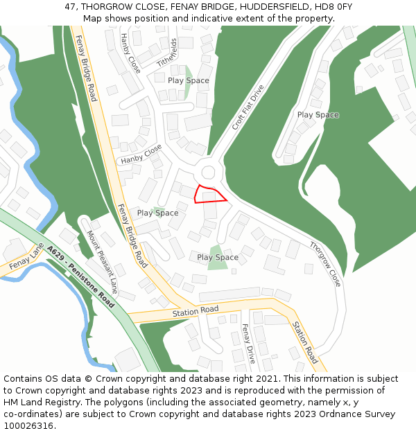 47, THORGROW CLOSE, FENAY BRIDGE, HUDDERSFIELD, HD8 0FY: Location map and indicative extent of plot