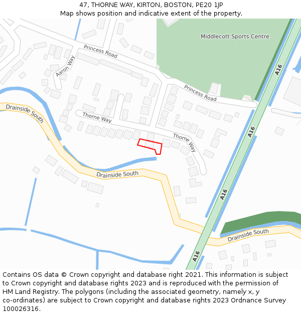 47, THORNE WAY, KIRTON, BOSTON, PE20 1JP: Location map and indicative extent of plot