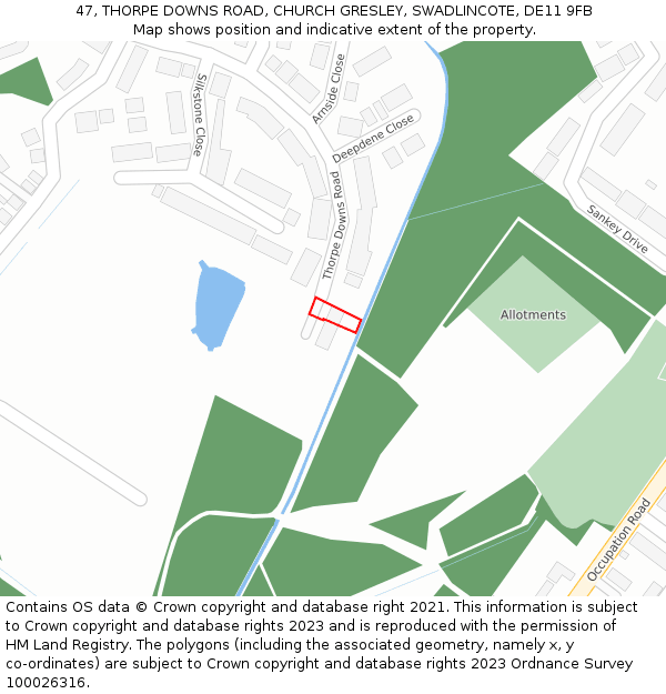 47, THORPE DOWNS ROAD, CHURCH GRESLEY, SWADLINCOTE, DE11 9FB: Location map and indicative extent of plot