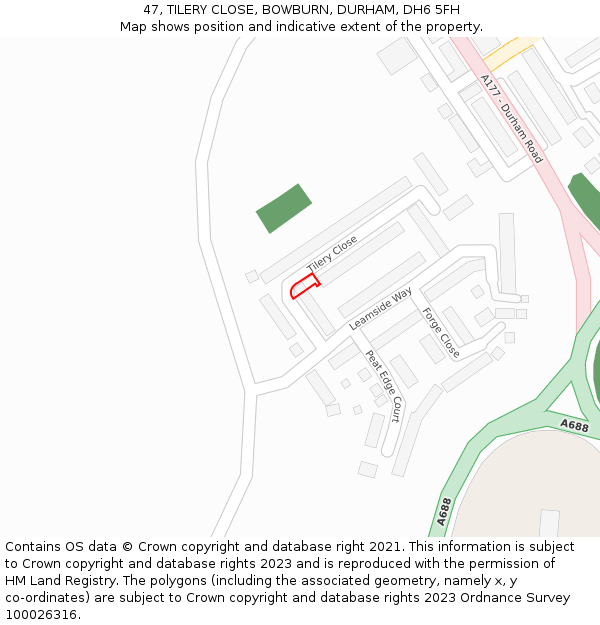 47, TILERY CLOSE, BOWBURN, DURHAM, DH6 5FH: Location map and indicative extent of plot
