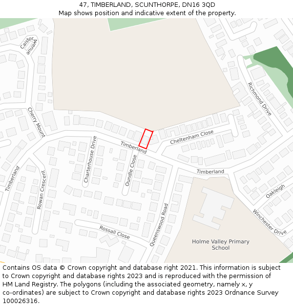 47, TIMBERLAND, SCUNTHORPE, DN16 3QD: Location map and indicative extent of plot