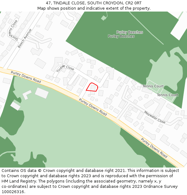 47, TINDALE CLOSE, SOUTH CROYDON, CR2 0RT: Location map and indicative extent of plot