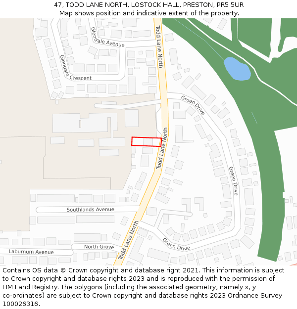 47, TODD LANE NORTH, LOSTOCK HALL, PRESTON, PR5 5UR: Location map and indicative extent of plot
