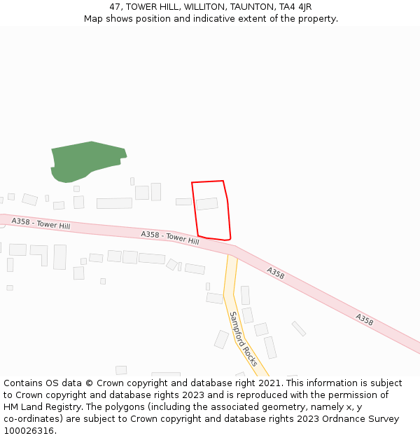 47, TOWER HILL, WILLITON, TAUNTON, TA4 4JR: Location map and indicative extent of plot