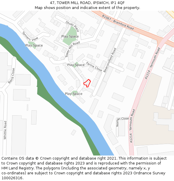 47, TOWER MILL ROAD, IPSWICH, IP1 4QF: Location map and indicative extent of plot