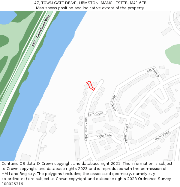 47, TOWN GATE DRIVE, URMSTON, MANCHESTER, M41 6ER: Location map and indicative extent of plot