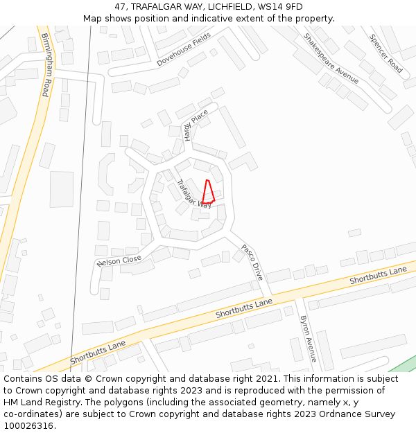 47, TRAFALGAR WAY, LICHFIELD, WS14 9FD: Location map and indicative extent of plot