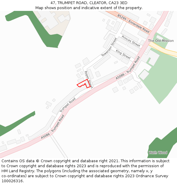 47, TRUMPET ROAD, CLEATOR, CA23 3ED: Location map and indicative extent of plot