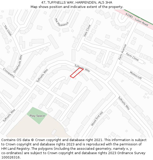 47, TUFFNELLS WAY, HARPENDEN, AL5 3HA: Location map and indicative extent of plot