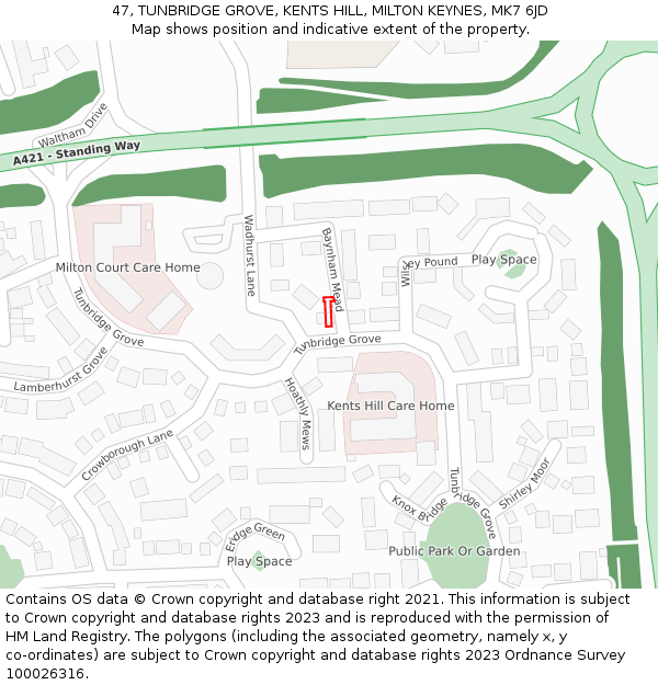 47, TUNBRIDGE GROVE, KENTS HILL, MILTON KEYNES, MK7 6JD: Location map and indicative extent of plot