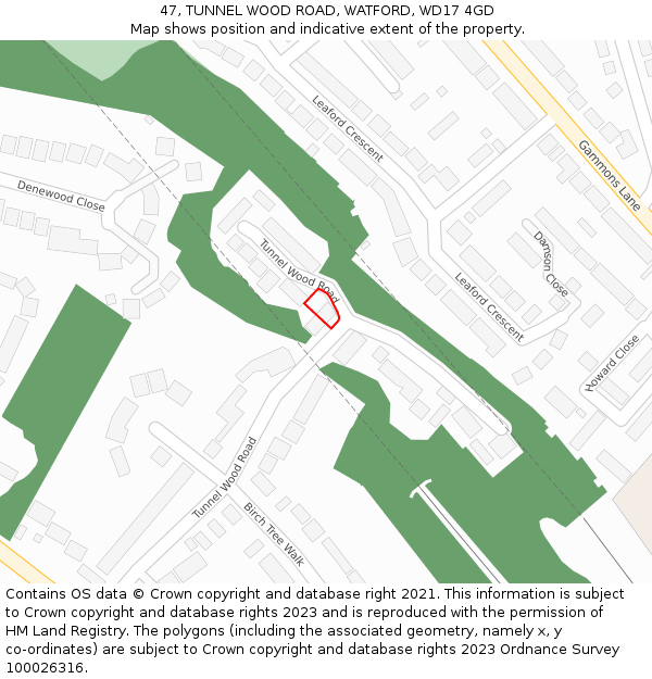 47, TUNNEL WOOD ROAD, WATFORD, WD17 4GD: Location map and indicative extent of plot