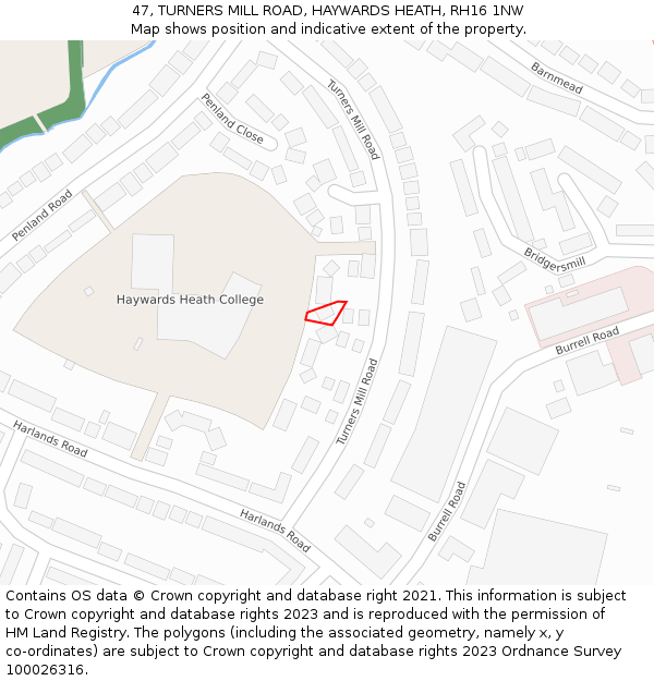 47, TURNERS MILL ROAD, HAYWARDS HEATH, RH16 1NW: Location map and indicative extent of plot