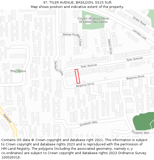 47, TYLER AVENUE, BASILDON, SS15 5UR: Location map and indicative extent of plot