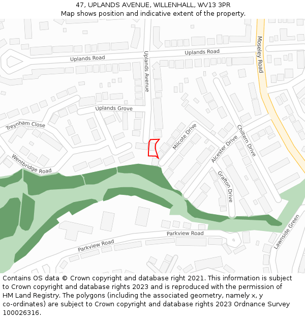 47, UPLANDS AVENUE, WILLENHALL, WV13 3PR: Location map and indicative extent of plot