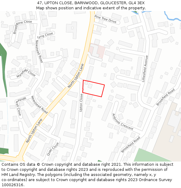 47, UPTON CLOSE, BARNWOOD, GLOUCESTER, GL4 3EX: Location map and indicative extent of plot
