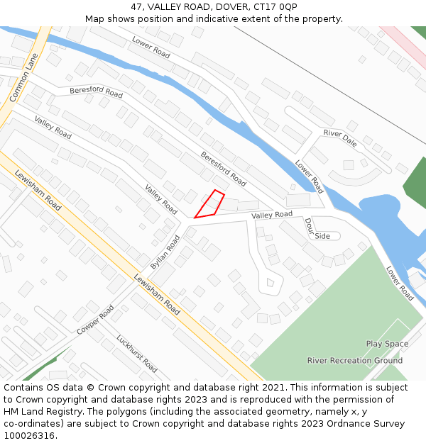 47, VALLEY ROAD, DOVER, CT17 0QP: Location map and indicative extent of plot