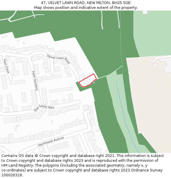 47, VELVET LAWN ROAD, NEW MILTON, BH25 5GE: Location map and indicative extent of plot