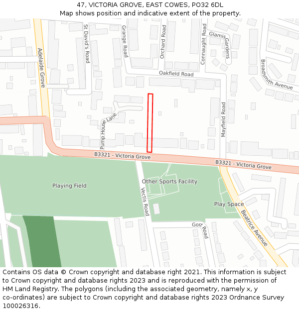 47, VICTORIA GROVE, EAST COWES, PO32 6DL: Location map and indicative extent of plot