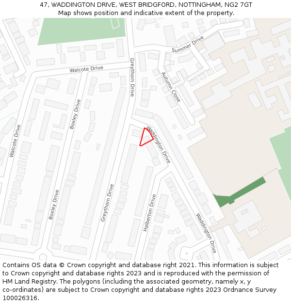 47, WADDINGTON DRIVE, WEST BRIDGFORD, NOTTINGHAM, NG2 7GT: Location map and indicative extent of plot