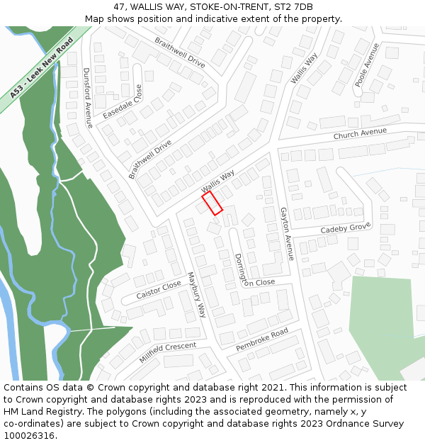 47, WALLIS WAY, STOKE-ON-TRENT, ST2 7DB: Location map and indicative extent of plot