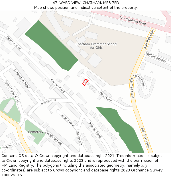 47, WARD VIEW, CHATHAM, ME5 7FD: Location map and indicative extent of plot